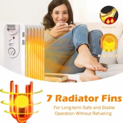 TANGKULA 1500W Oil-Filled Heater, Portable Radiator Heater with Adjustable Thermostat
