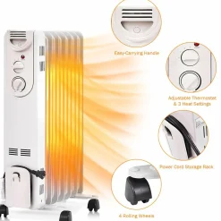 TANGKULA 1500W Oil-Filled Heater, Portable Radiator Heater with Adjustable Thermostat