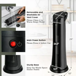 Tangkula 1500W Oscillating Space Heater, Fast Heating Ceramic PTC Tower Heater with Thermostat