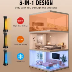 Tangkula 1500W Oscillating Space Heater, Fast Heating Ceramic PTC Tower Heater with Thermostat