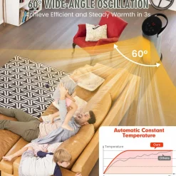 Tangkula 1500W Oscillating Space Heater, Fast Heating Ceramic PTC Tower Heater with Thermostat