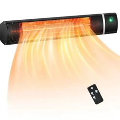 Tangkula 1500W Wall-Mounted Patio Heater, Electric Gold Tube Infrared Space Heater w/ 3 Power Settings, Remote Control for Indoor/Outdoor