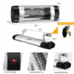 Tangkula 1500W Wall-Mounted Patio Heater, Electric Infrared Heater with 3 Heat Settings, Remote, 24 H Timer & Overheat Protection