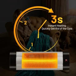 Tangkula 1500W Wall-Mounted Patio Heater, Electric Infrared Heater with 3 Heat Settings, Remote, 24 H Timer & Overheat Protection