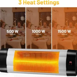 Tangkula 1500W Wall-Mounted Patio Heater, Electric Infrared Heater with 3 Heat Settings, Remote, 24 H Timer & Overheat Protection