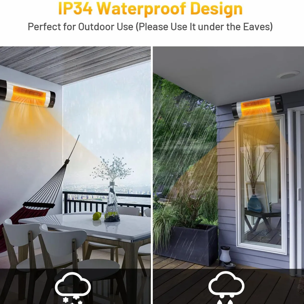 Tangkula 1500W Wall-Mounted Patio Heater, Electric Infrared Heater with 3 Heat Settings, Remote, 24 H Timer & Overheat Protection