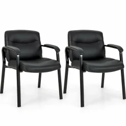 Tangkula Waiting Room Chairs, Upholstered PU Leather Conference Room Chairs with Padded Armrests, Black
