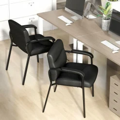 Tangkula Waiting Room Chairs, Upholstered PU Leather Conference Room Chairs with Padded Armrests, Black