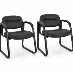 Tangkula Waiting Room Guest Chairs, Office Reception Chairs with Sled Base & Padded Arm Rest (Black)