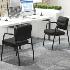 Tangkula Waiting Room Guest Chairs, Upholstered PU Leather Conference Room Chairs with Integrated Armrests, Black