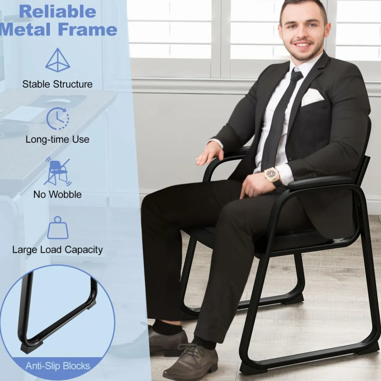 Tangkula Waiting Room Guest Chair, Upholstered Conference Chair with Armrest & Ergonomic Backrest
