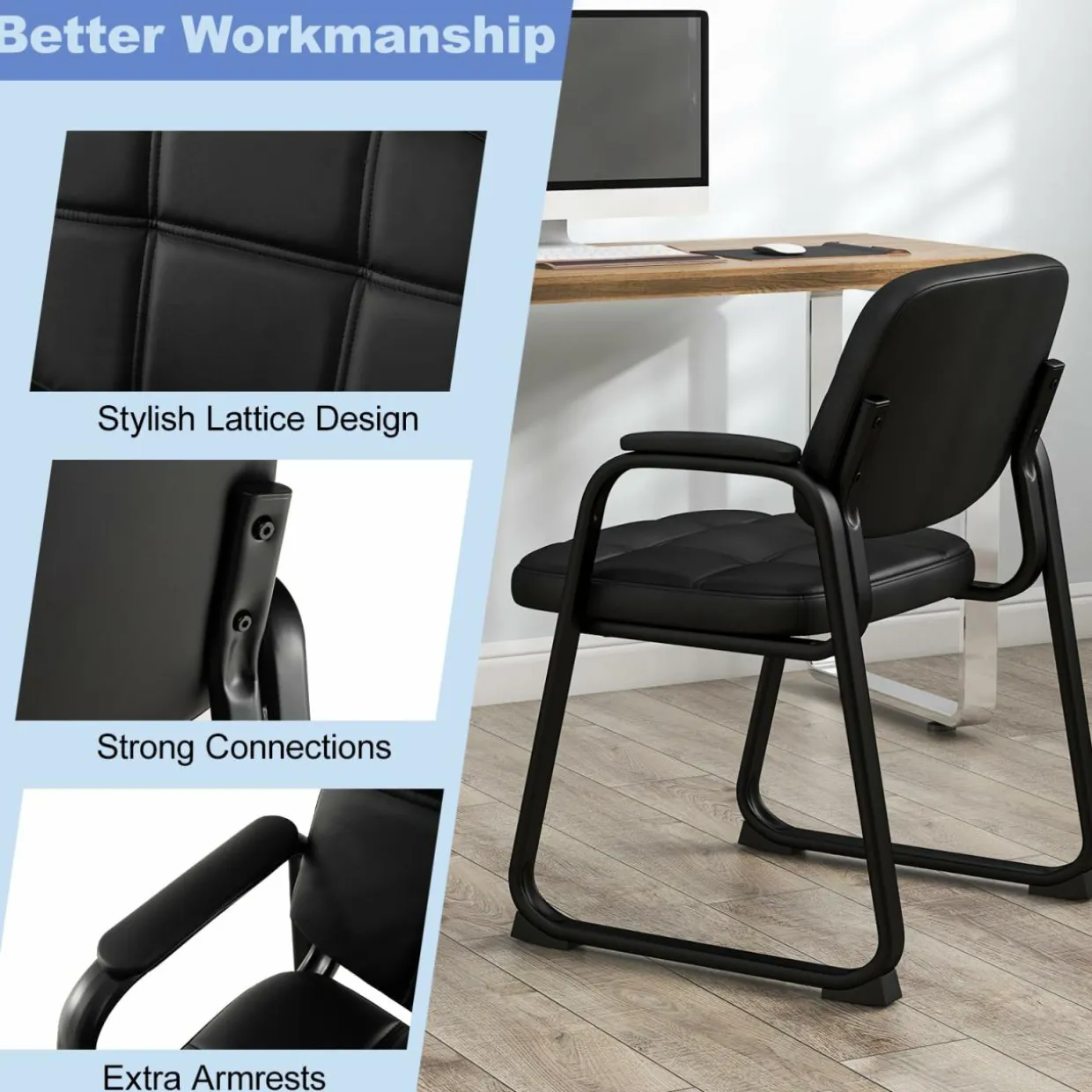 Tangkula Waiting Room Guest Chair, Upholstered Conference Chair with Armrest & Ergonomic Backrest