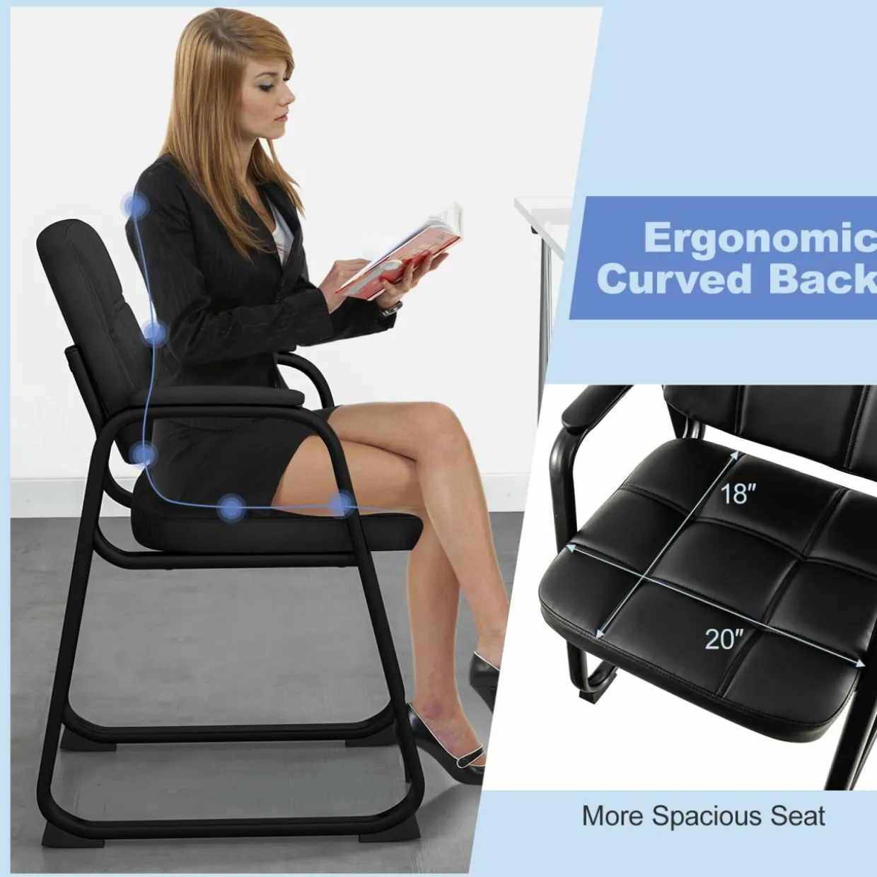 Tangkula Waiting Room Guest Chair, Upholstered Conference Chair with Armrest & Ergonomic Backrest