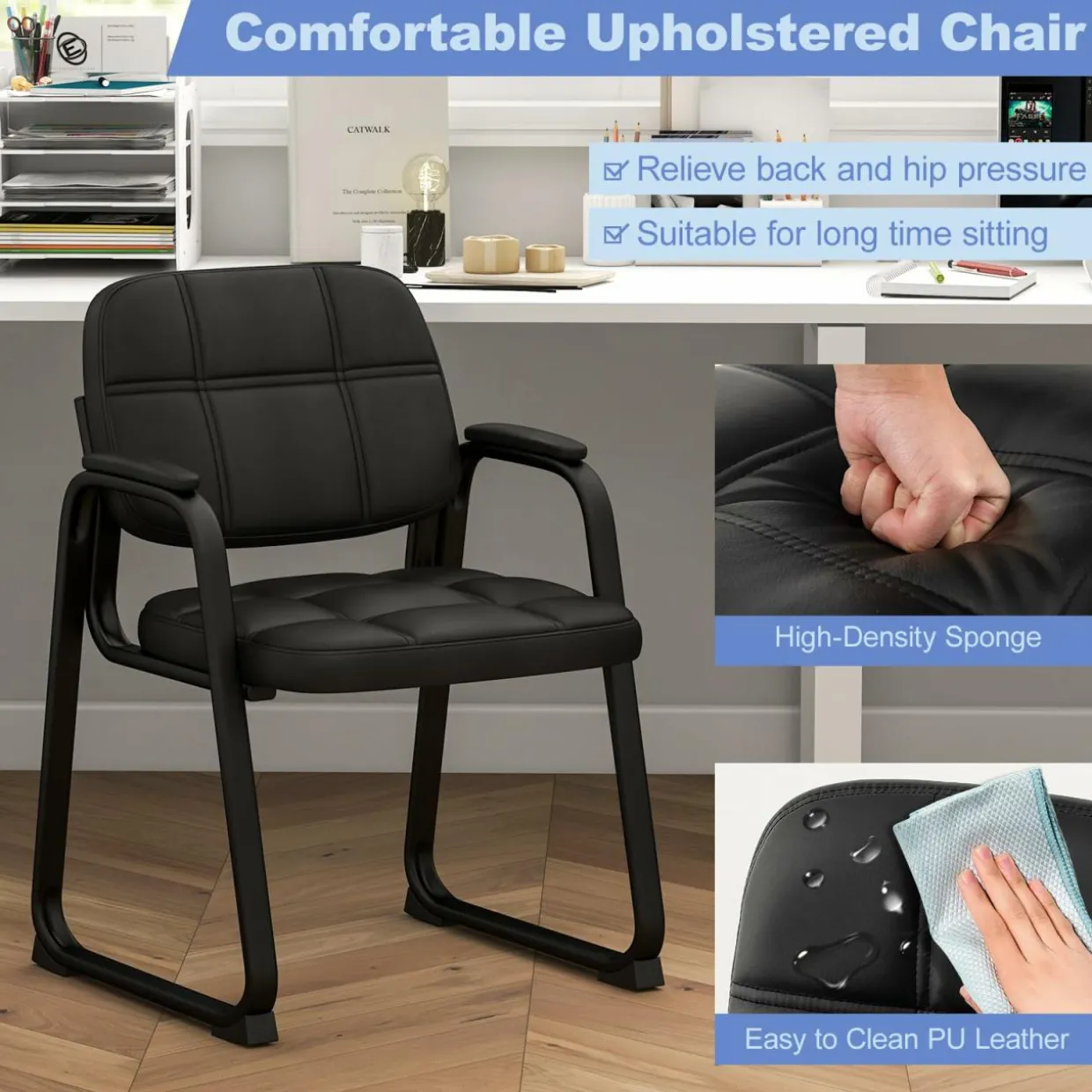 Tangkula Waiting Room Guest Chair, Upholstered Conference Chair with Armrest & Ergonomic Backrest