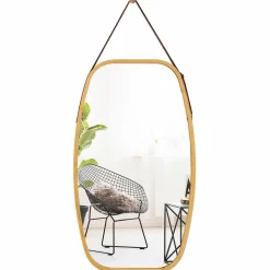 Tangkula Wall Hanging Mirror, Modern Rectangle Wall Bamboo Frame Mirror
