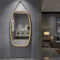 Tangkula Wall Hanging Mirror, Modern Rectangle Wall Bamboo Frame Mirror