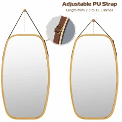 Tangkula Wall Hanging Mirror, Modern Rectangle Wall Bamboo Frame Mirror