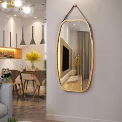 Tangkula Wall Hanging Mirror, Modern Rectangle Wall Bamboo Frame Mirror