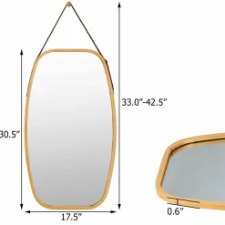 Tangkula Wall Hanging Mirror, Modern Rectangle Wall Bamboo Frame Mirror