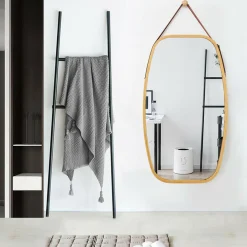 Tangkula Wall Hanging Mirror, Modern Rectangle Wall Bamboo Frame Mirror