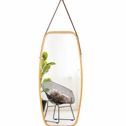 Tangkula Wall Hanging Mirror, Modern Rectangle Wall Bamboo Frame Mirror