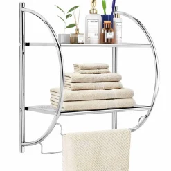 Tangkula Wall Mount 2 Tier Bathroom Shelf with Towel Bars, 18
