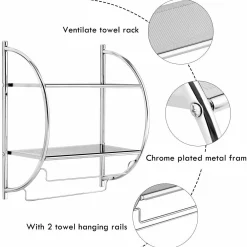 Tangkula Wall Mount 2 Tier Bathroom Shelf with Towel Bars, 18