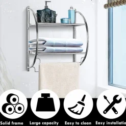 Tangkula Wall Mount 2 Tier Bathroom Shelf with Towel Bars, 18