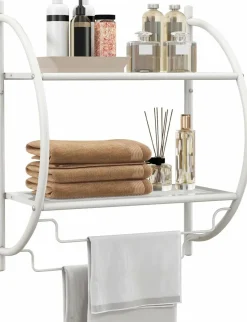 Tangkula Wall Mount 2 Tier Bathroom Shelf with Towel Bars, 18