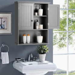 Tangkula Wall Mount Bathroom Cabinet Wooden