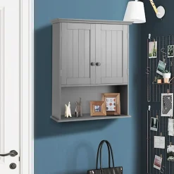 Tangkula Wall Mount Bathroom Cabinet Wooden