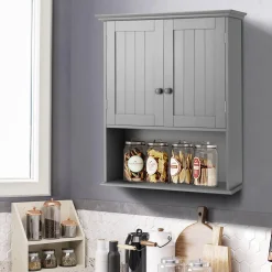 Tangkula Wall Mount Bathroom Cabinet Wooden