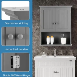 Tangkula Wall Mount Bathroom Cabinet Wooden