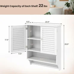 Tangkula Wall Mounted Bathroom Cabinet with Open Shelf & Bar