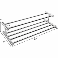 Tangkula Wall Mounted Bathroom Shelf with 2-Tier Towel Bars, 24 Inch Stainless Steel Towel Shelf