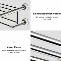 Tangkula Wall Mounted Bathroom Shelf with 2-Tier Towel Bars, 24 Inch Stainless Steel Towel Shelf