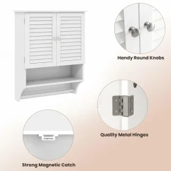 Tangkula Wall Mounted Bathroom Cabinet with Open Shelf & Bar