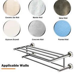 Tangkula Wall Mounted Bathroom Shelf with 2-Tier Towel Bars, 24 Inch Stainless Steel Towel Shelf