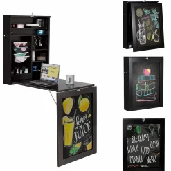 Tangkula Wall Mounted Desk, Floating Desk with Chalkboard, Space Saving Fold Up Desk