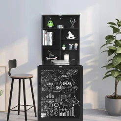 Tangkula Wall Mounted Desk, Floating Desk with Chalkboard