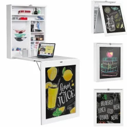 Tangkula Wall Mounted Desk, Floating Desk with Chalkboard, Space Saving Fold Up Desk