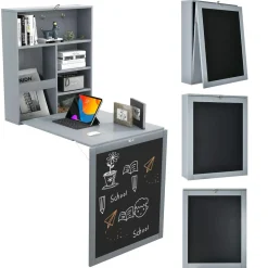 Tangkula Wall Mounted Desk, Floating Desk with Chalkboard