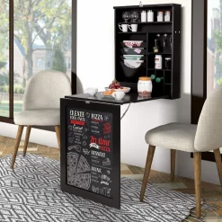 Tangkula Wall Mounted Desk, Floating Desk with Chalkboard, Space Saving Fold Up Desk