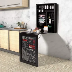 Tangkula Wall Mounted Desk, Floating Desk with Chalkboard, Space Saving Fold Up Desk