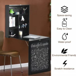 Tangkula Wall Mounted Desk, Floating Desk with Chalkboard