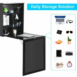 Tangkula Wall Mounted Desk, Floating Desk with Chalkboard
