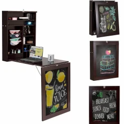 Tangkula Wall Mounted Desk, Floating Desk with Chalkboard, Space Saving Fold Up Desk