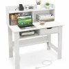Tangkula White Computer Desk with Hutch, Home Office Writing Desk