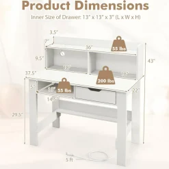 Tangkula White Computer Desk with Hutch, Home Office Writing Desk