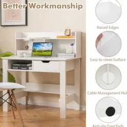 Tangkula White Computer Desk with Hutch, Home Office Writing Desk